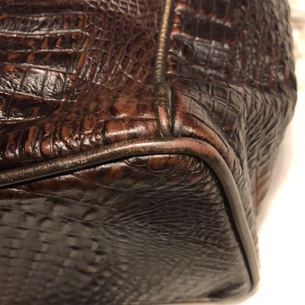 Arpiel genuine leather tote bag, croc texture brown